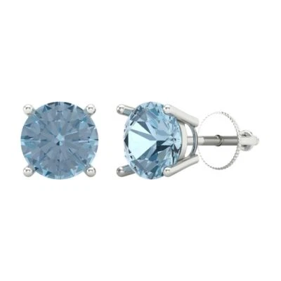 3.0 ct Round Cut Solitaire Classic Stud gem anniversary Earrings 14k White Gold - Image 1 of 4