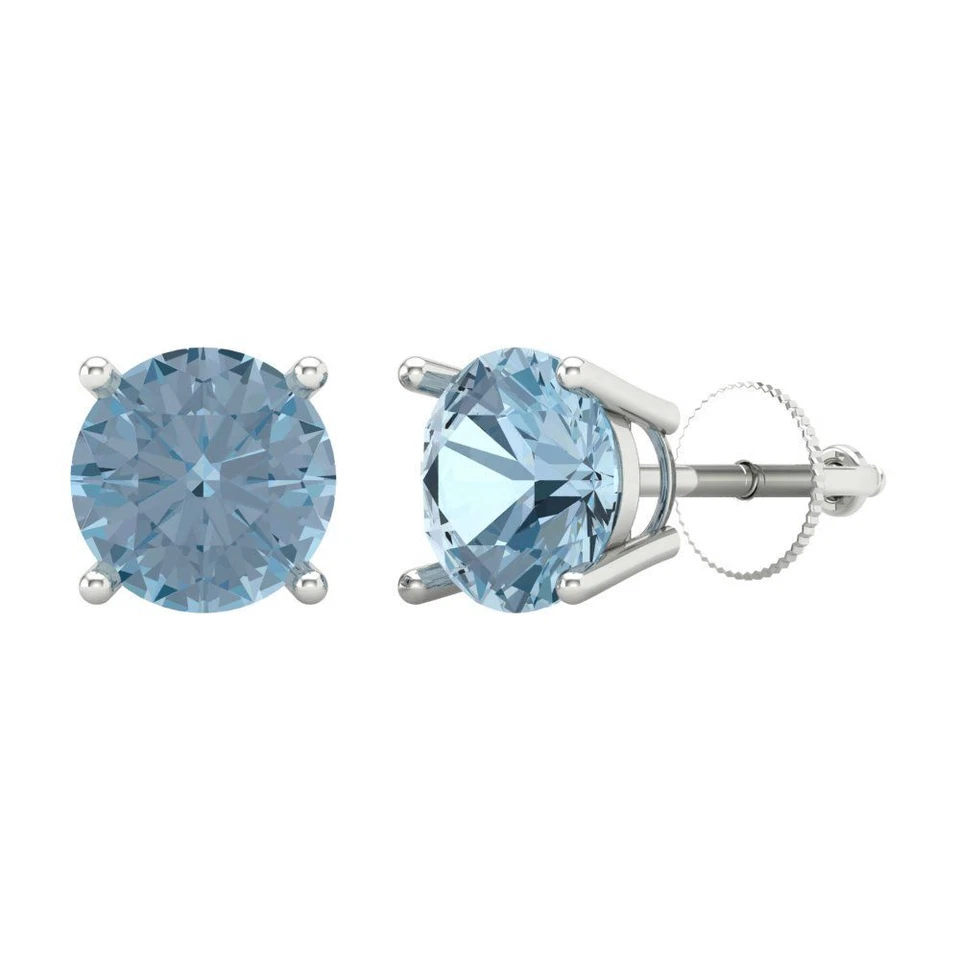 3.0 ct Round Cut Solitaire Classic Stud gem anniversary Earrings 14k White Gold - Image 1 of 4