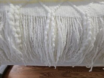 Handmade Diamond/Argyle Cream/Off-White Throw Fringe Edge  54" X 64"  - Image 1 of 4