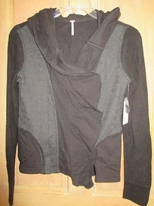 NUEVO ABRIGO CHAQUETA Free People S Cárdigan $148 camisa top Vegano Negro Cierre a presión - Imagen 1 de 4