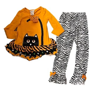 Orange Kitty 2 PC Outfit Tunic/ Ruffle Leggings Size 6/6x Halloween - Picture 1 of 5
