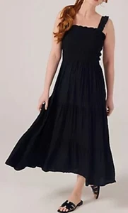 Dannii Minogue Black Dobby Summer Dress , Smocked Bodice UK 20 petite New - Picture 1 of 18
