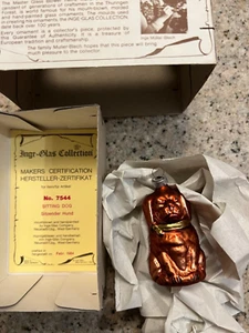 Inge Glas SITTING DOG #7544 German Christmas Ornaments 1980s NEW in Box - Picture 1 of 2