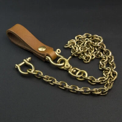 Wallet Key Chain Leather Belt Loop Key Holder Brass Bow Shackle Chain Handmade - Image 1 of 4