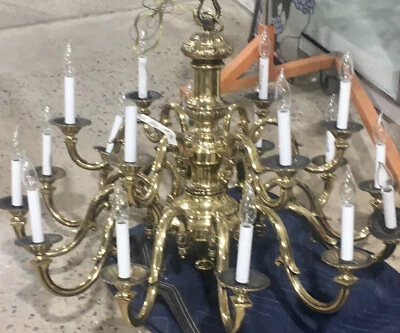 Vintage Hollywood Regency Empire 18 Arm,  2 Tier Bronze 36” Chandelier - Image 1 of 4