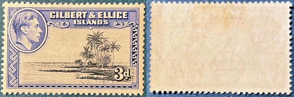 Gilbert and Ellice Islands 1939 3d Palmeras Sc-45 Negro-Azul MVLH OG #BB7 Foto 1 de 1