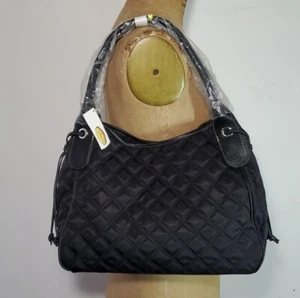 Talbots NEU Schultertasche schwarz Doppelgriffe Leder gesteppt Nylon leicht - Bild 1 von 10