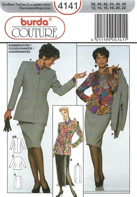 RARE Burda 4141 Couture Skirt Suit, Blazer Jacket & Slit Skirt Sz 12-22 UNCUT - Image 1 of 4