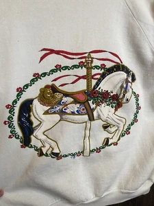 Vintage Carousel Horse Sweatshirt Long Sleeve Adult Large White - Picture 1 of 7