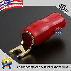 GOLD PLATED SPADE FORK 8 GAUGE TERMINAL RED 40 PACK INSULATED CONNECTOR CRIMP US - Picture 1 of 1