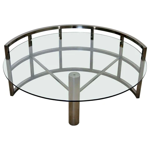 Contemporary Modern Brueton Style Asymmetrical Glass Gunmetal Coffee Table 1980s Cover