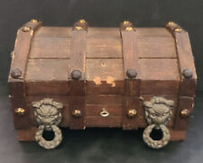 Vintage Wooden Gothic Pirate Treasure Chest Jewelry Trinket Box Medieval Lions