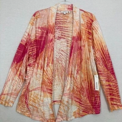 Nuevo Cárdigan Chico's Rojo Naranja Estampado Hoja de Palma 100% Lino Frente Abierto XL/3 Foto 1 de 4