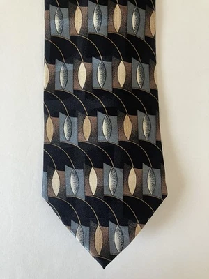 Corbata para hombre Umo Lorenzo Italia corbata seda satinada negra gris tostada geométrica ancha 58" Foto 1 de 4