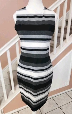CALVIN KLEIN Black Silver Metallic Stripe Sleeveless Sheath Dress Sz 4 6 Small - Image 1 of 4