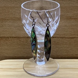 Mexican Silver Abalone Shell Hook Earrings ~ Inlaid shell ~ Hallmarked 925 - Picture 1 of 4