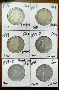 Old 90% SILVER 3 Barber - 2 Walkers - 1 Franklin Half Dollars - Picture 1 of 2