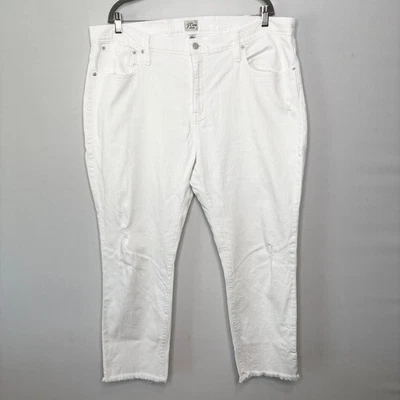 J Crew Slim Boyfriend Jeans Women's Size 35 White Straight Distressed Raw Hem - Image 1 of 4