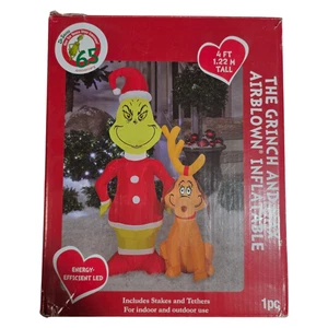 4ft LED Grinch And Max Christmas Holiday Inflatable Indoor Outdoor Yard Decor - Picture 1 of 6
