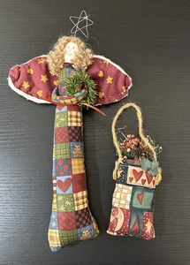 Angel W/halo & Bag Ornament Patchwork Plush Size 13” & 7” Retro Vintage Ornament - Picture 1 of 7
