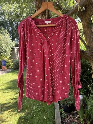 Monsoon Small Oversized Boxy Top Red Mix Soft Fabric Tied Sleeves Collarless - Image 1 of 4