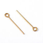 200pcs Gold Plated Brass Eyepins Head Loop Smooth Eye Pins Findings 20x0.7mm