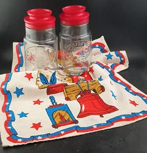 2 Anchor Hocking 1776 Bicentennial Glass Jars + Bicentennial Dish Cloth - Picture 1 of 7