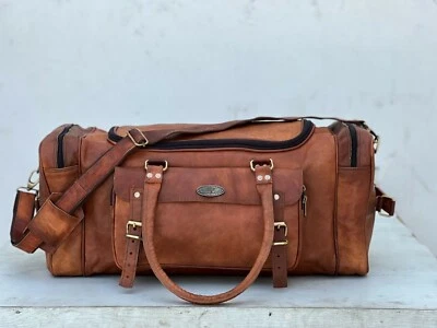 男式皮革旅行健身房包行李箱复古行李架简单服装行李袋新品 — 第 1/4 张图片