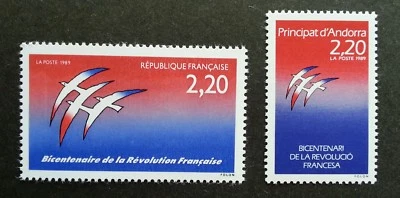 *FREE SHIP France - Andorra Joint Issue French Revolution 1989 (stamp pair) MNH - Image 1 of 4