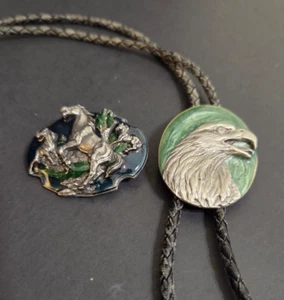 Siskiyou Pewter & Enamel Bolo Tie. Eagle 870295 & Horses 890363. Lot of 2. EUC. - Picture 1 of 12