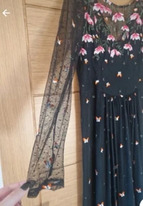 Oasis Tall Black Pink Floral Embroidered Sheer Mesh Maxi Dress long sleeves 16 - Picture 1 of 17