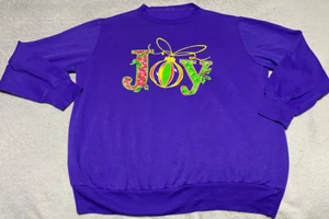 Vintage Unbranded Purple Ugly Tacky Christmas Sweatshirt JOY 100% Cotton GUC - Picture 1 of 5