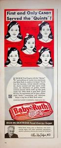 Barra de caramelos Curtiss Baby Ruth 1941 vintage años 40 anuncio impreso famoso Dionne Quintillizos - Imagen 1 de 2