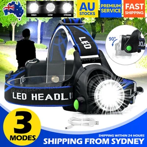 Most Powerful 12000000LM LED Rechargeable Headlight Zoomable Headlamp Head Torch - Picture 1 of 10