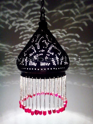 Lámpara Colgante BR338 Latón Estilo Marroquí | Lámpara 14" con CUENTAS ROJAS Foto 1 de 4