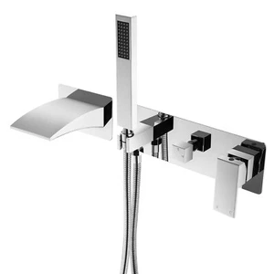Wall Mount Tub Faucet with Hand Shower, Waterfall Bathtub Spout with Handheld... - Picture 1 of 7