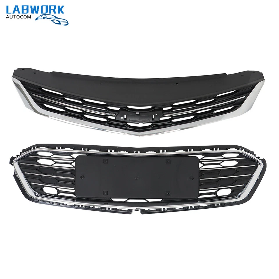 Black＆Chrome Front Bumper Upper + Lower Grille For Chevrolet Cruze 2016-2018 Foto 1 de 4