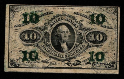 10 Cents Third Issue Fr 1256 Fractional Currency with 1 on Obverse (BA) - Image 1 of 3