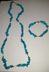 Collar vintage de perlas de agua dulce y howlita turquesa de 22" y pulsera de 7" - Imagen 1 de 3