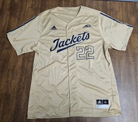 Adidas Georgia Tech Yellow Jackets Button-Up Baseball Jersey Gold #22 Men's XL Cover
