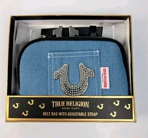 TRUE RELIGION NEU STRASS L/XL DENIM GÜRTEL HÜFTTASCHE MIT VERSTELLBAREM RIEMEN GESCHENK - Bild 1 von 10