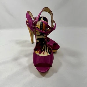 New Micheal Antonio Pink Fushia Wood High Heel Open Toe Sz 8 - Picture 1 of 6