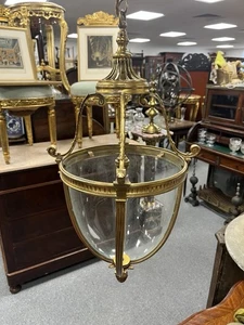 A Fine Solid Brass Antique Hanging Lantern (2 Glass Panels Missing) Empire Style - Picture 1 of 8