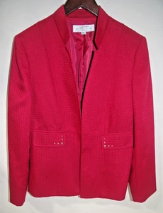 F3 - NWOT Tahari Arthur S Levine Blazer Suit Jacket 12P Red Shiny Woven Chenille - Picture 1 of 6
