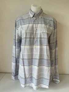 Country Road Top Women Small White Blue Stripes Shirt 100% Cotton Long Sleeves - Picture 1 of 13