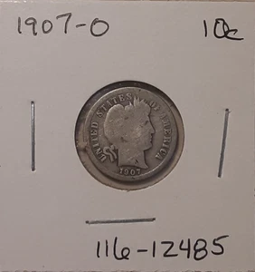 1907-O Barber Dime New Orleans Mint 90% Silver US 10c Coin (#116-12485/RB8) - Picture 1 of 3
