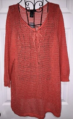 ️Lane Bryant Women’s Sweater Sz 18/20 Open Metallic Knit Tie-Front 3/4 Sleeve - Изображение 1 из 4
