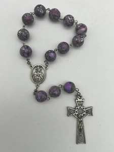 Purple Rosary Beautiful Beads Catholic Metal & Cross Crucifix From Italy - Picture 1 of 8