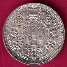 BRITISH INDIA 1942 BOMBAY MINT GEORGE VI ONE RUPEE BEAUTIFUL SILVER COIN#Y89