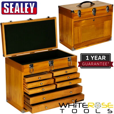 Sealey 8 Drawer Machinist Wooden Toolbox Walnut Finish Lockable Dividers - Image 1 of 4